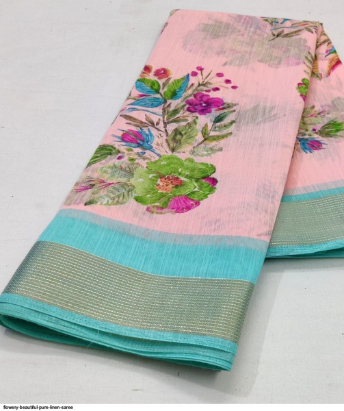 Flowery Beautiful Pure Linen Saree