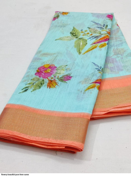 Flowery Beautiful Pure Linen Saree