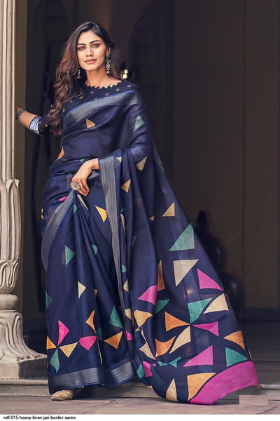 Heavy Linen Jari Border Saree