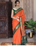 ORANGE CHECKS BANARASI SAREES