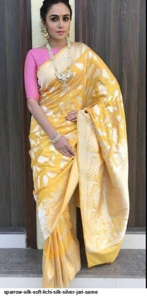 Sparrow Silk Soft Lichi Silk Silver Jari Saree