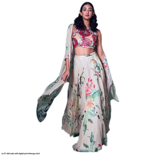 Dull Satin With Digital Print Lehenga Choli