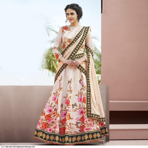 Dull Satin With Digital Print Lehenga Choli